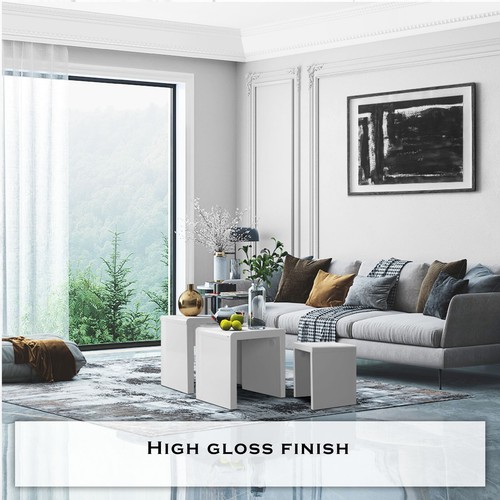 Artiss Coffee Table 3 Nest of Tables Set Side Display Shelf High Gloss White New - Picture 7 of 10