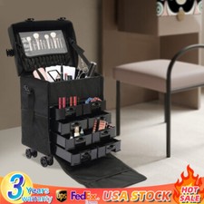 Makeup Train Case Professional Rolling Cosmetic Case with Drawers Travel Trolley