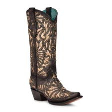 Corral Ladies Embroidery with Black & Gold Inlay Western Boots C3814