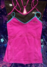 2 FILA Athletic Fitness Tank Tops Adjustable Straps w/ Shelf Bra Size Small