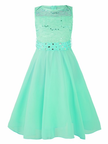 Girls Sequin Lace Wedding Party Prom Ball Gown Flower Girl Dress Crystal Belt - Picture 112 of 126