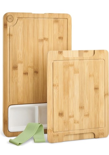3 piece Bamboo Large Wood Cutting Boards With Ceramic Tray Cheese Board Charcute - 第 1/6 張圖片