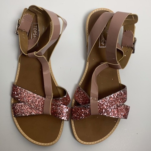 Topshop Felix Pink Glitter Flat Sandals Size 39 EU (US 9)