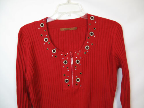 Belldini Stricktop Damen XL rot Borte Kristall Reißverschluss Nieten W-97 - Bild 2 von 7