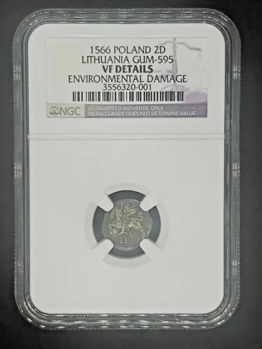 1566 Poland, Lithuania. Sigismund II Augustus, Billon 2 Denars, NGC VF