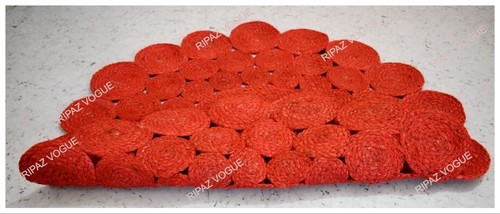Red Dye Round Jute Rug Circle Design Area Rug Farmhouse Jute Carpet - Picture 6 of 10