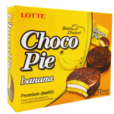 Orion Lotte Choco Pie Banana, 360 gr,  Original, Pack of 4,48 pieces