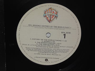 HISTORY OF THE WORLD PART 1 LP OST VG+ Plays Well 1981 Mel Brooks