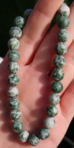 Green Spot Jasper Bead Stretch Bracelet, 8mm Natural Stone Beaded Boho Bracelet - Picture 8 of 10