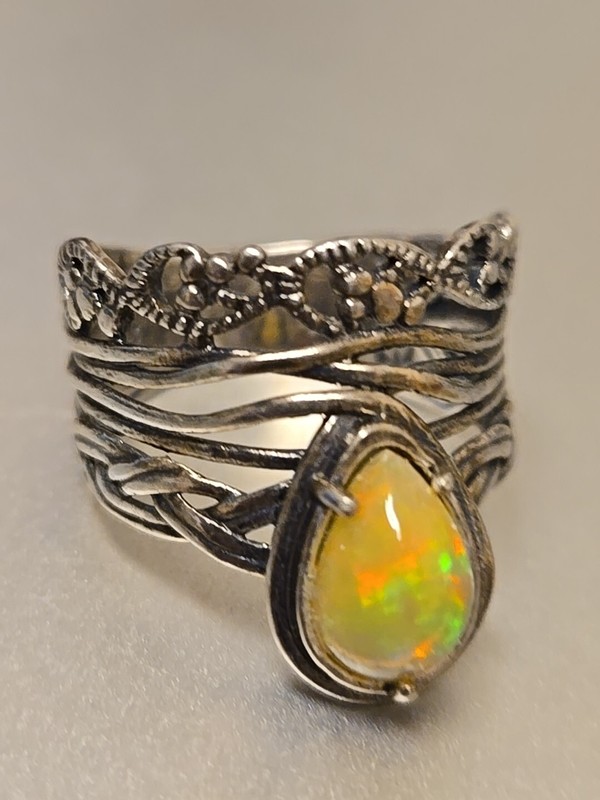 Paz PZ  Israel Sterling Silver PEAR SHAPE "Opal" Ring WIDE BAND Size 10 M23