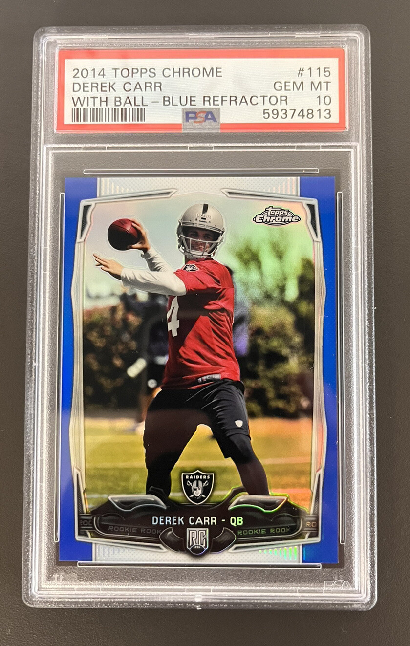2014 TOPPS CHROME DEREK CARR BLUE REFRACTOR RC /199 PSA 10 Gem 💎 Mint Pop 11!!!