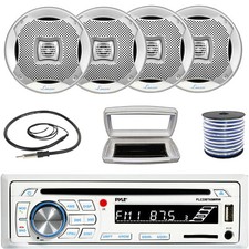 Pyle 1-DIN Bluetooth Marine CD Receiver W/White Cover, 4x 6.5" 400W Max Speakers