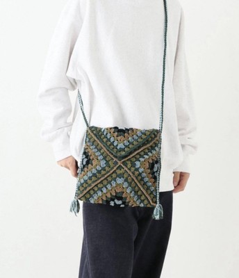 Story Mfg. Walky Bag Green Crochet One Size 27x29cm Shoulder 120cm  