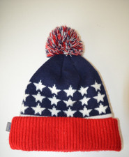 Coal Unisex Soft Knit Folded Cuff Beanie Hat Red White Blue Pom Stars Patriotic