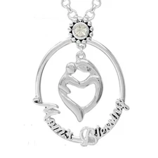 Moms Blessing with Figurine Pendant Necklace White Gold