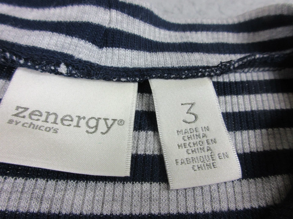 Chicos Zenergy 束腰上衣女式 3 蓝色条纹长袖弹力 40x32 — 第 4/4 张图片