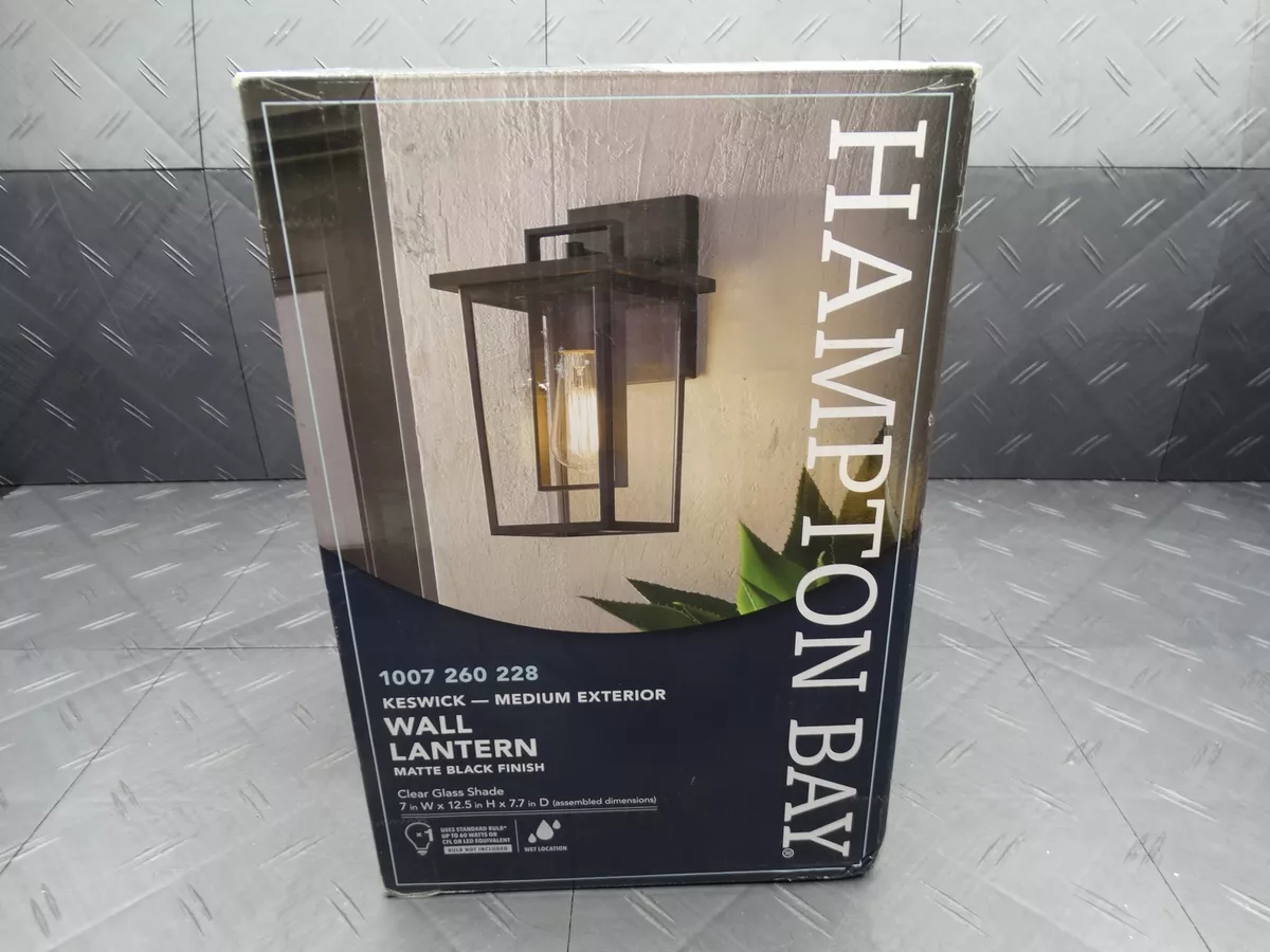 Hampton Bay Keswick Modern 1 Light Matte Black Wall Lantern Sconce