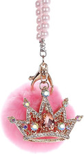 Bling Car Mirror Hanging Accessories Fluffy Car Hanging Ornament Pink Pom Pom Cr