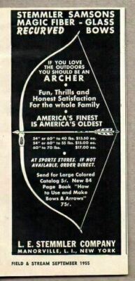 1955 Print Ad Stemmler Samsons Magic Fiber Glass Recurve Bows Manorville LI NY