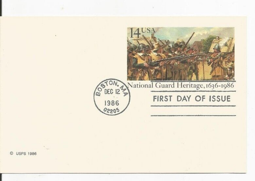 Cartolina Stati Uniti 1° giorno Iss. National Guard Heritage 12/12/85 Boston MA timbro postale VG+