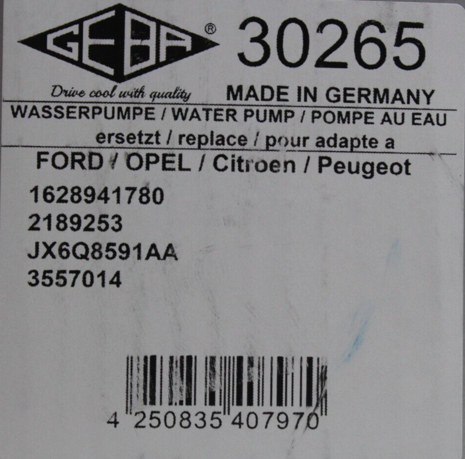 Water Pump 1.5 Ecoblue NEO Diesel Ford Focus Ecosport Puma 2189253 Geba ...