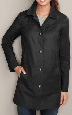 EDDIE BAUER TRENCH OUTERWEAR JACKET BUTTON UP PACKABLE RAIN COAT BLACK L