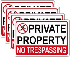 4 Pack Large No Tresspassing Sign Private Property, 8X12 Inch Rust Free Aluminum