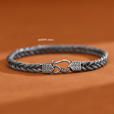 Pure S925 Sterling Silver Bracelet For Women 6mm Weave Lucky Link