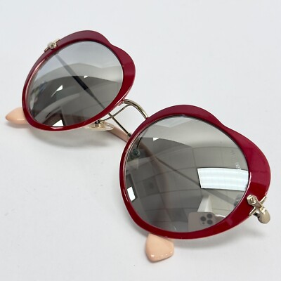 MIU MIU 54R Gold Red Silver Mirror Round Heart Metal Enamel