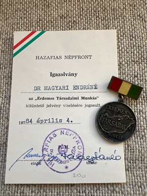 Hungary, PR: Distinguished Voluntary Worker badge and award certificate 1984