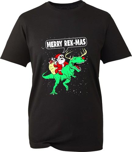Maglietta Merry Rex Mas Babbo Natale Cavalcando un Dinosauro T-Redx Natale Tirannosauro Top - Foto 3 di 4