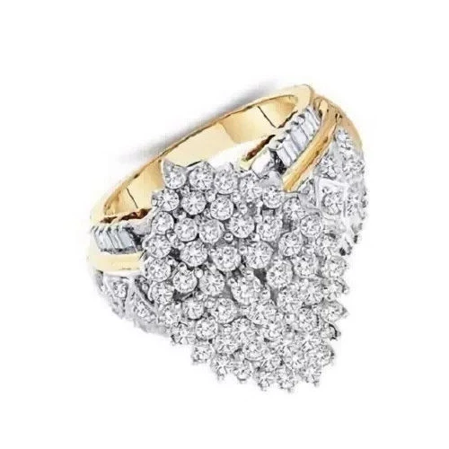 Anillo de boda redondo de 2 quilates con racimo de diamantes simulados para mujer enchapado en oro bicolor de 14 quilates Foto 4 de 4