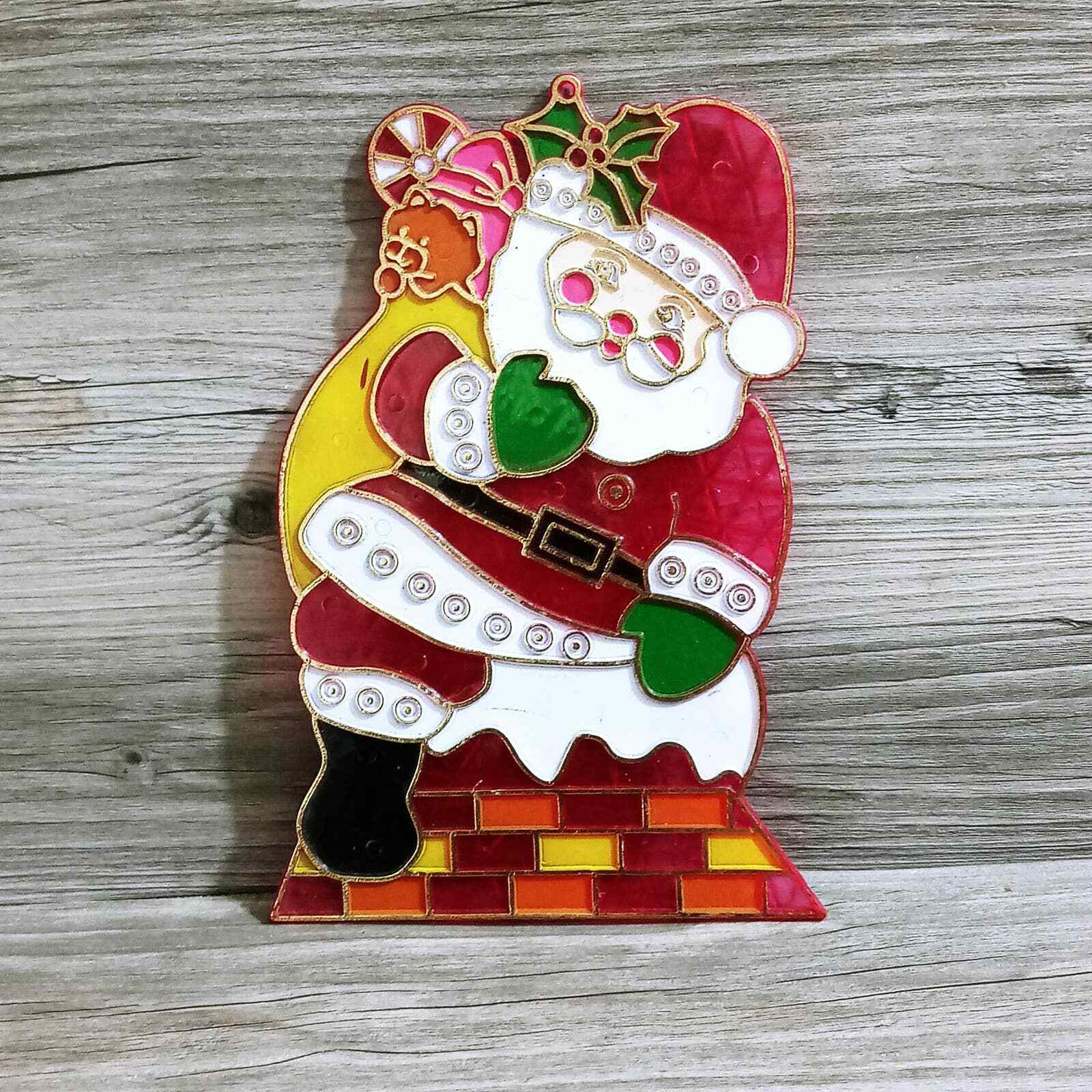 Vtg Large Pink Plastic Stain Glass Santa Claus Chimney Christmas Decorations eBay