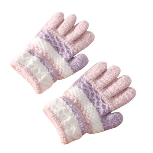 Children Kid Girl Striped Gloves Winter Full Finger Thermal Outdoor Winter Glove - Picture 5 of 6