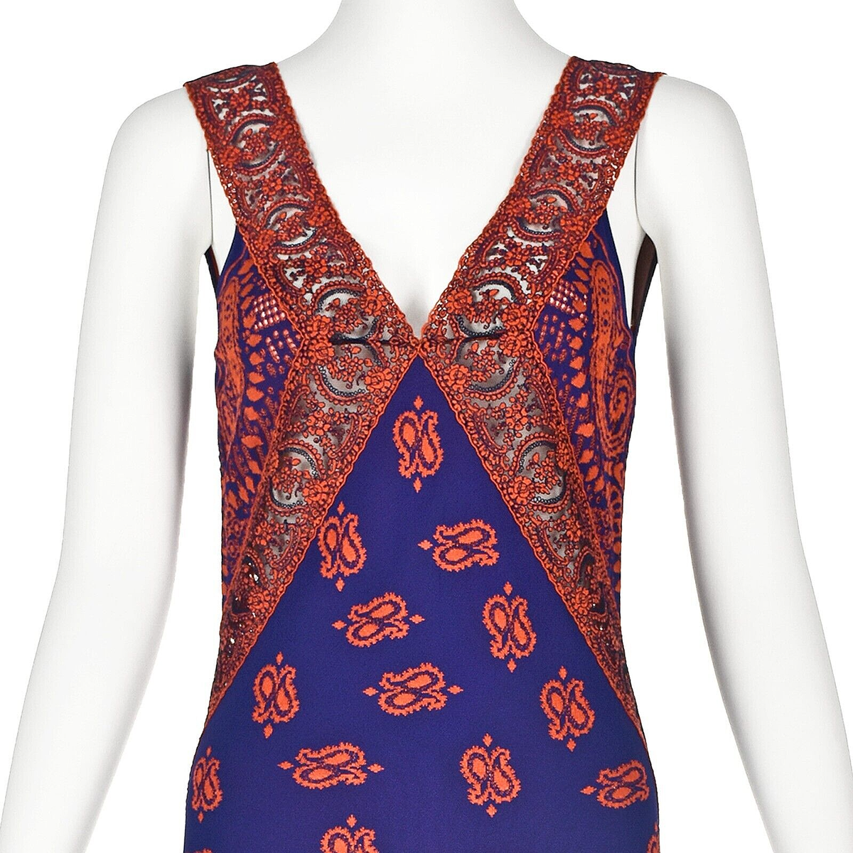 CLASS roberto cavalli 羽毛装飾 ニット 新品未使用M〜L Roberto Cavalli - Blue Jersey Print Long Sleeve V-Neck Dress