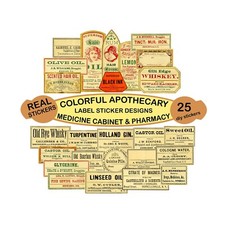 Apothecary Labels, 25 Old West Style Pharmacy Stickers, DIY Craft Sheet, 370Q