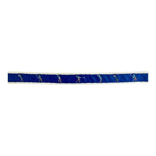 Cintura uomo vintage anni 90 motivo swing golf taglia 42" bordo vera pelle bianco blu - Foto 2 di 4