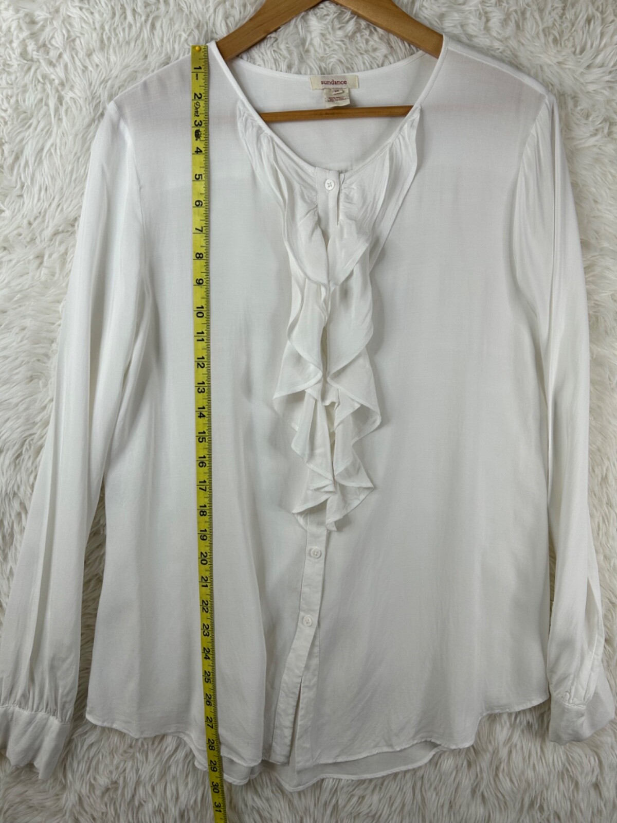 Sundance M Solid Ivory Button Front Ruffle Accent… - image 6