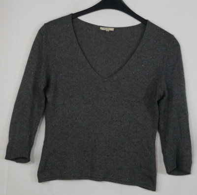 MAX MARA Luxus SEIDE + KASCHMIR Pullover Fein mit Strasssteine Größe DE 36/38