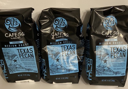 3 Bags HEB Cafe Ole Texas Pecan Coffee Whole Bean or Ground 12-Ounce Ea