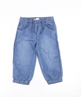Kihawo Mädchen blau Baumwollmischung Cropped Hose Größe 9 Monate Kordelzug