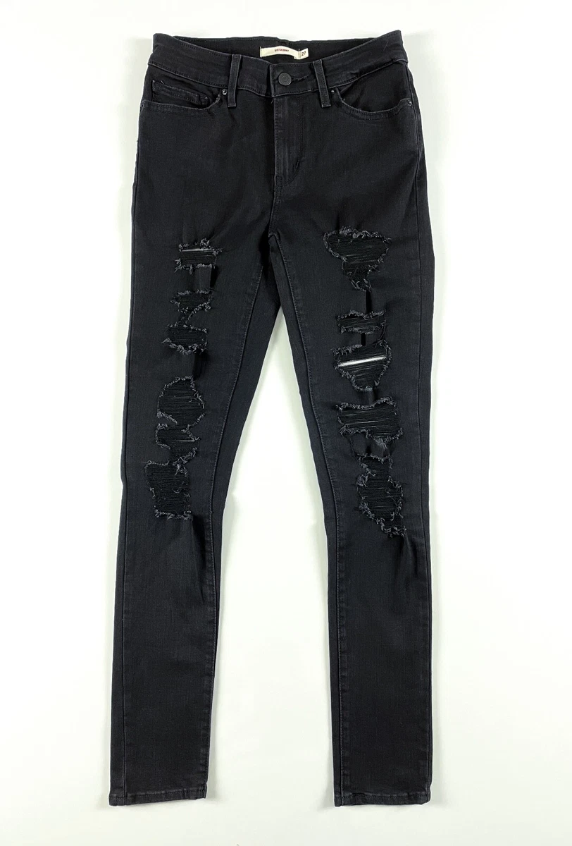 Levi s 711 Jeans Women s Mid Rise Skinny Mystery Black Ripped
