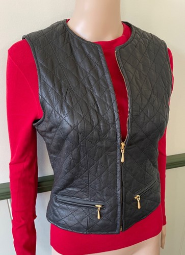 Black textured quilted Leather Vest Otello Pelle AU 8 / US 4 - Bild 5 von 6