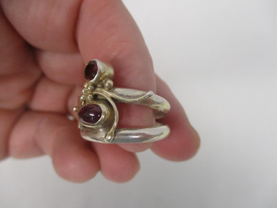 ANILLO PLATA ESTERLINA con CRISTALES MORADOS Y ROJOS con HOJA BEGONIA TALLA 7 1/2 Foto 4 de 4