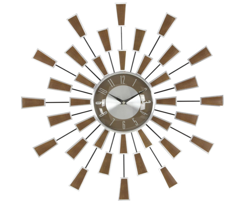 Large Starburst Wall Clock Metal Analog Mid Century Modern Vintage Style Decor