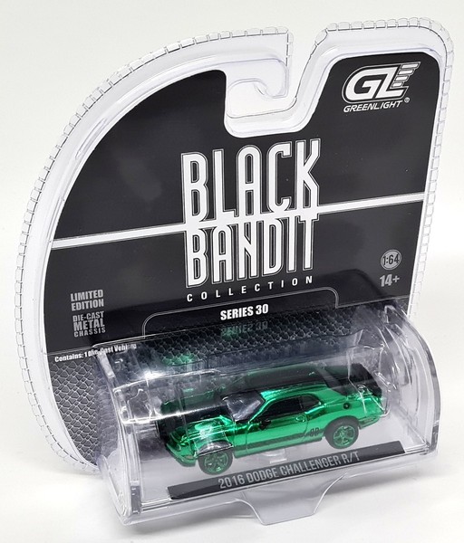 Greenlight 1/64 Dodge Challenger R/T 2016 Green Chase Bandit Chrome Model Car-image