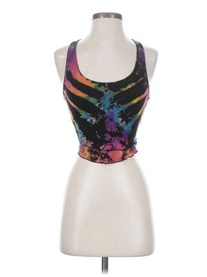 KATHMANDU-Tie-Dye Racerback/Lace-Up Back. Scoop Neck.Cropped Tank Top 