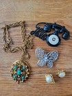 COSTUME JEWERLY 4 PC. RARE TELEPHONE PIN/CAMEO LOCKET NECKLACE EXC COND.VINTAGE — photo 1
