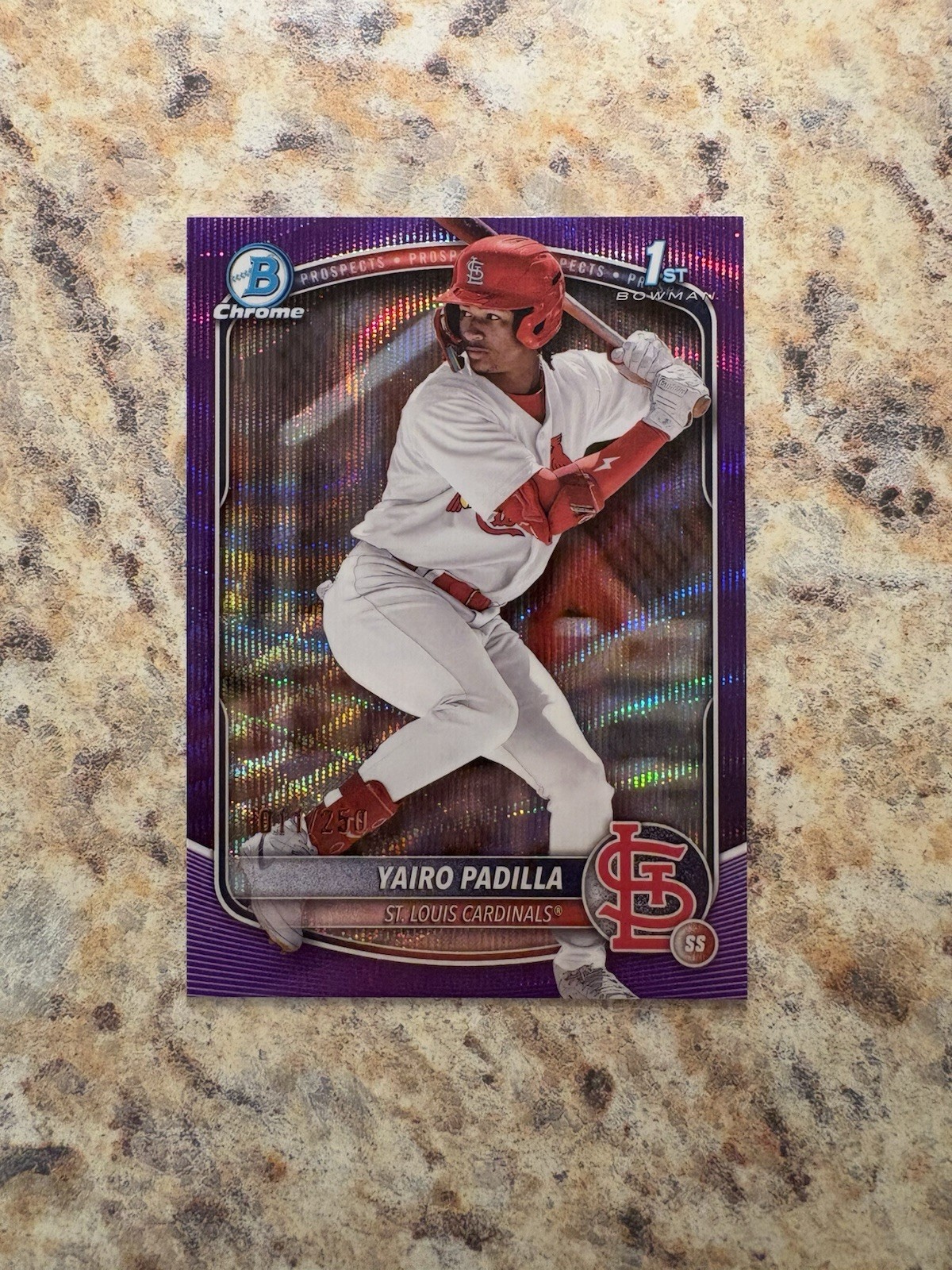 2025 Bowman Chrome YAIRO PADILLA 1st Purple Wave Refractor /250 Cardinals