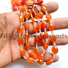 Natural Orange Carnelian Beads, Briolette Faceted Oval Cut Stone, 10.00-13.50 MM